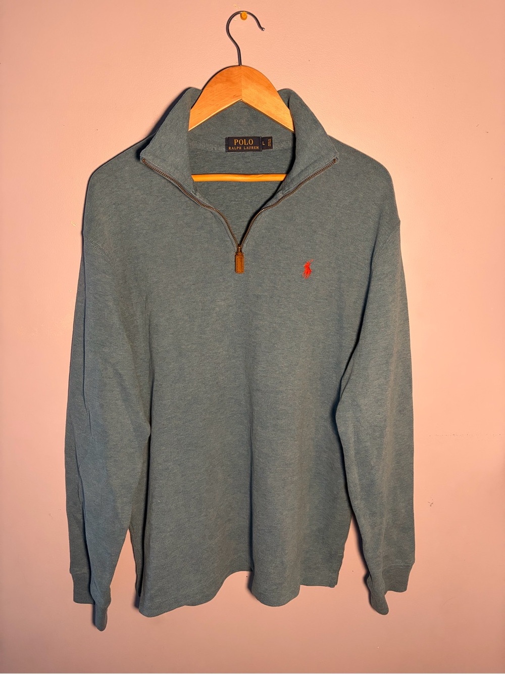 Ralph Lauren Men’s Half-Zip Sweater in Slate Blue with Red Pony
